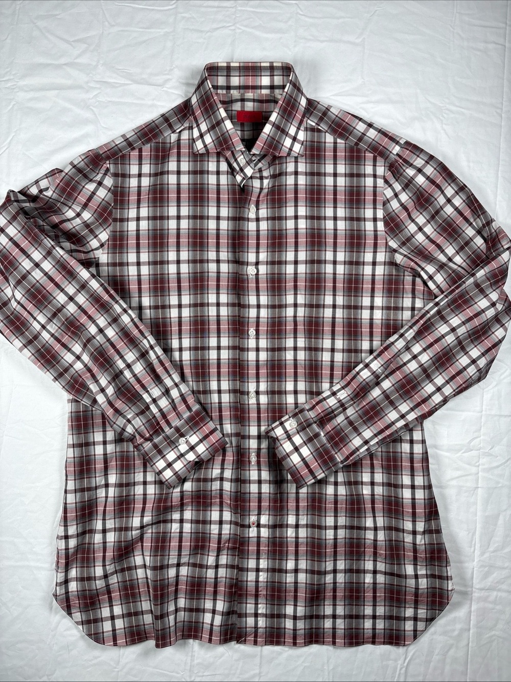 ISAIA Napoli Men's Burgundy Plaid Button-Down Shirt 17/43